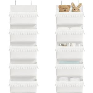 Over The Door Organizer Hanging, 5 Pockets Boho Nursery Decor Over Door Storage Hanging Storage Organizer Behind The Door Storage With Tassels Decoration For Bedroom Bathroom Apartments Dorm Toys White