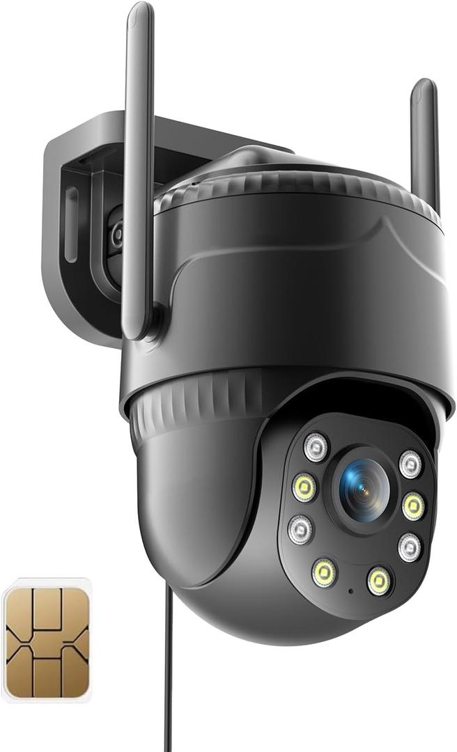 KKB 4G LTE Cellular Security Camera, No WiFi Security Cameras 24/7 Recording, Wired Cellular Cam Indoor/Outdoor Built-in SIM Card, 2K Color Night Vision, PIR Motion Detection, 2 Way Audio (Black)