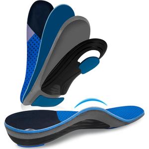 AOTENG STAR Plantar Fasciitis Insoles, High Arch Support Insoles, Heavy Duty Orthotic Shoe Inserts for All Day Walking, Standing (Men 7.5-8 / Women 8.5-9(255mm), Blue-Enhanced)