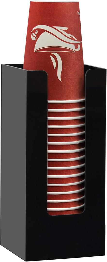 MYITYARD Coffee Cup Dispenser, Cup and Lid Organizer fits 5 to 16 oz Disposable Paper & Plastic Cups, Acrylic Cup Holder for Table Countertop, Black
