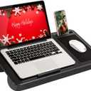 LAPGEAR Home Office Lap Desk with Device Ledge, Mouse Pad, and Phone Holder - Black Carbon - Fits up to 15.6 Inch Laptops - Style No. 91588