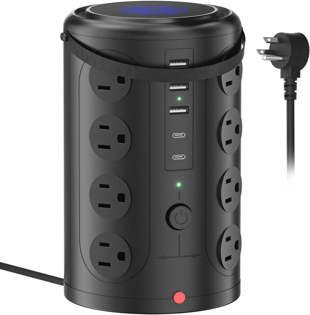 Tower Surge Protector Power Strip (16 AC Outlets + 5 USB Ports Including 2 Type-C), 5FT Extension Cord, 1800J Protector Charging Tower, Essential for Home/Office/Dorm