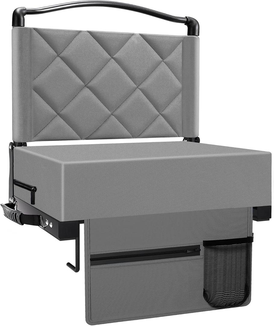 Stadium Seats with Back Support and Cushion Thick Padded Bleacher Chairs with Shoulder Strap, Portable Folding Stadium Seat Chair for Bleachers Includes Cup Holder and Side Pocket, Gray (1pcs)