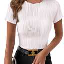 PRETTYGARDEN Women's Summer Tops 2026 Casual Short Sleeve Crewneck Slim Fit T Shirts Basic Knit Y2K Top Textured Blouse (Large)