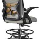 Drafting Chair,Tall and Standing Desk Chair with Flip-up Armrests, Ergonomic Comfy Lumbar Support and Adjustable Footrest Ring Office/Computer Chair (Black-Gray)