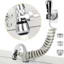 CECEFIN Kitchen Sink Sprayer Hose Attachment for Faucet, Kitchen Faucet Head Replacement w/ 79" Recoil Hose and Holder, Pressurized Water Saving Aerator & Diverter Valve, Faucet Sprayer Attachment Set (F- Grey- ON/OFF Pause Sprayer)