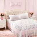 Manfei Cartoon Bowknot Kids Fitted Sheet Twin Size,Bow Tie Knot Fashion Princess Bedding Set,Girls Women Room Decor,Cute Bow Sketch Geometric Purple Romantic Bed Sheet,1 Pillowcase(No Flat)