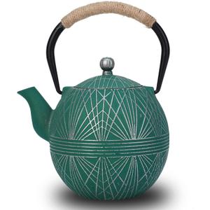 Enameled Cast Iron Teapot 34oz1000ml - Japanese Style Kettle with Removable Stainless Infuser & Ergonomic Handle, Stovetop Safe for Loose Leaf Tea Green and silver (Green and silver)