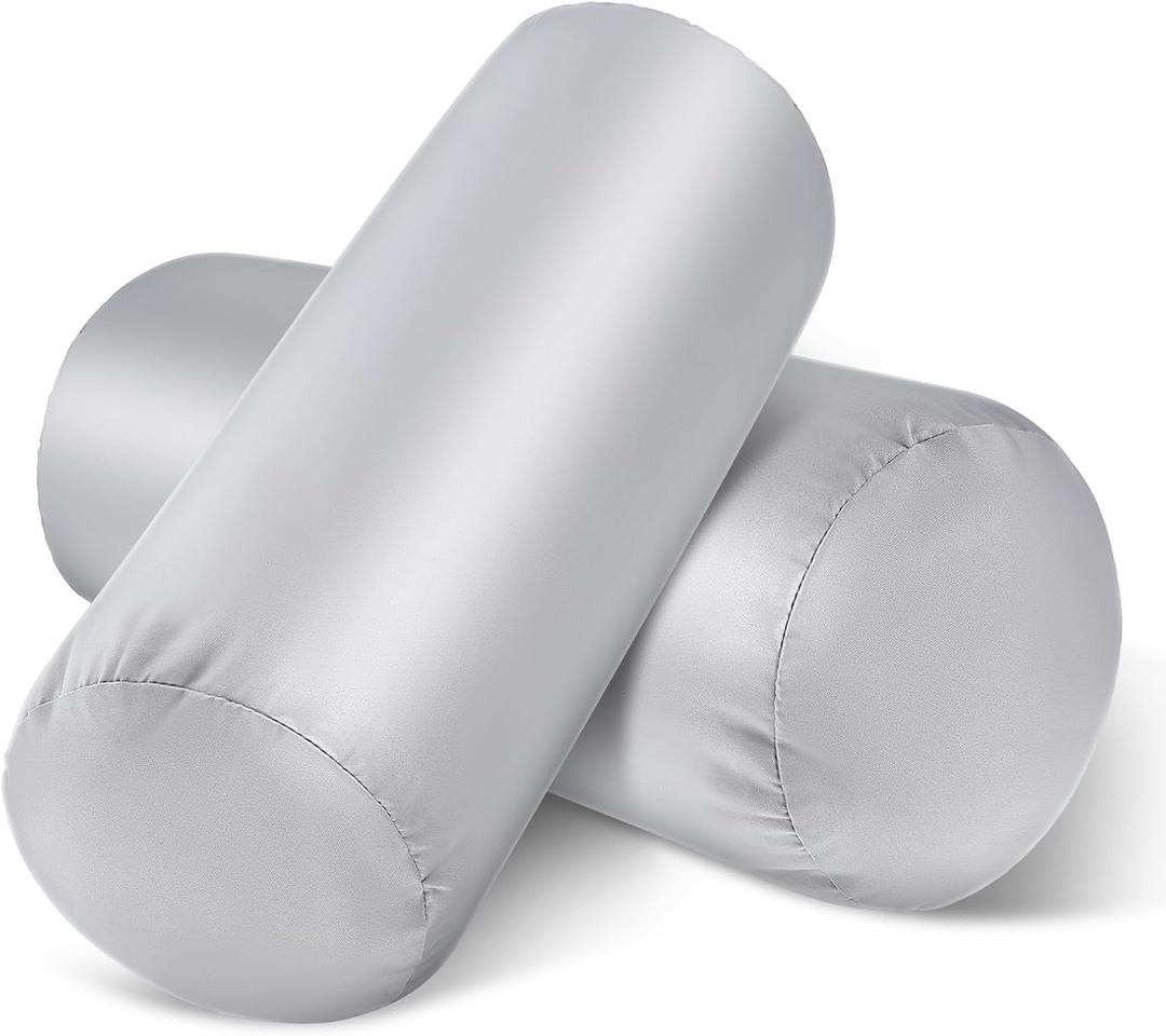 2 Packs Round Neck Pillow Case Covers, 16.1x5.9inch Cervical Neck Roll Pillow Cover Soft Round Pillow Covers with Zipper Bolster Pillowcases Silk Cylinder Pillow Case Covers for Hair & Skin