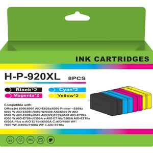 920 920XL Ink Cartridges Compatible with HP 920XL, for HP OfficeJet 6500A 7000 7500 7500A Printers, 8-Pack
