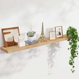 Natural Oak Floating Shelf for Wall, 48" W x 8" D x 1.2" H Wall Mounted Rustic Wooden Display Shelf for Living Room Bathroom Bedroom Kitchen with Heavy-Duty Bracket, Natural Oak Finish, Set of 1