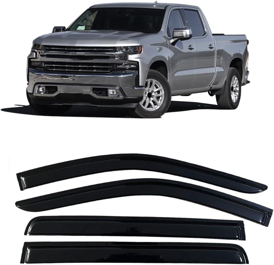 Rain Guards for Chevrolet Chevy Silverado 1500 Crew Cab Pickup Truck 2019-2023/ for GMC Sierra 1500 19-23 Crew Cab Windows Visor, Side Window Wind Deflectors, Smoke Tinted Black Tape-On Door Visors (For 2019-2023 Chevy Silverado/Sierra 1500 Crew Cab)