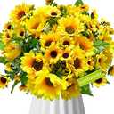 JIYANMEI 12Pack Artificial Sunflowers with Stems for Indoor Outdoor 12 inch Fake Silk Sunflower with 13 Sunflower Heads and 27 Green Leaves Decor Home Wedding Party Office