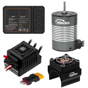 Hobby Fans Waterproof S3650 3900KV Brushless Motor 3.175mm Shaft with 60A Brushless ESC Electric Speed Controller Combo Set with Heatsink and Programming Card for 1/10 Remote Control Car Truck, Black (3900KV Motor&60A ESC&Heatsink&Programming Card)