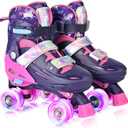 2PM SPORTS Roller Skates for Girls Boys Kids Age 4-6 5-8 6-12 8-12 with Light Up Wheels, Adjustable Youth Rollerskates ,  (Small - Little Kid, Purple Pink), (10C-13C (Kid))