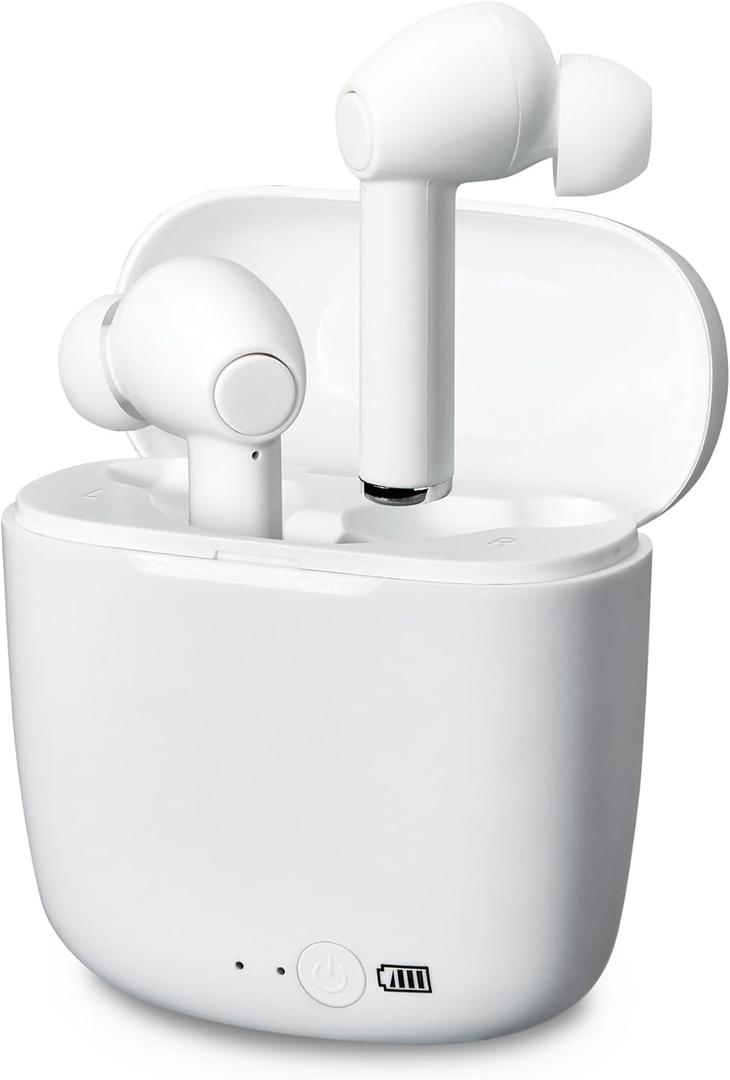 iLive Truly Wire-Free Bluetooth Earbuds, Sweatproof Design, Charging Case, Includes 3 Set of Ear Tips, White (IAEBT300W)