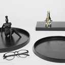 Round Solid Wood Serving Tray Extra Large Tea Coffee Snack Food Meals Serving Plate Non-Slip Kitchen Party Bar Server Ottoman Tray Breakfast Tray with Raised Edges (15inch/37.5cm) Black