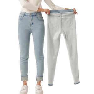 Yehopere Women's Flannel Fleece Lined Thermal Winter Jean Warm Skinny Stretch Denim Pants XS