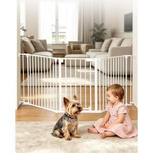 33-80" Extra Wide Baby Gate for Large Openings & Awkward Spaces, 30" Tall | Extra Long Baby Gate with Door Walk Through, Auto Close, Dog Gates Indoor for Stairs and Doorways, 3 Panels, Hardware Mounted
