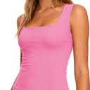 YUCOLEN Womens Tank Top Double Lined Sleeveless Tops Square Neck Camisole Slim Fit Basic Tee Summer Crop Shirt 2026 (Pink, XL)