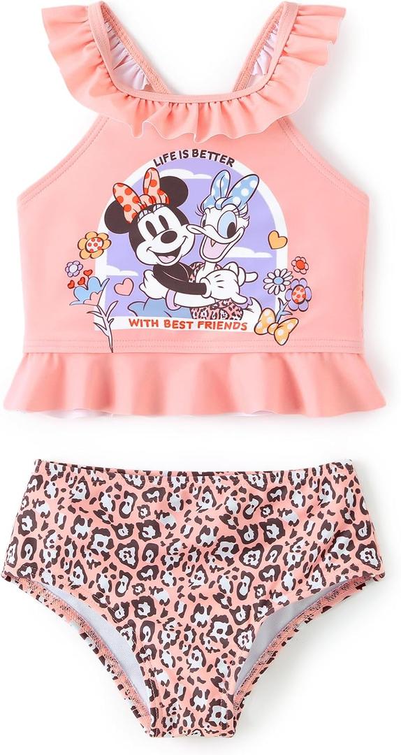 Disney Toddler Girls Two Piece Tankini Bow Tie Bikini Bottom Swimsuit Set (Pink)