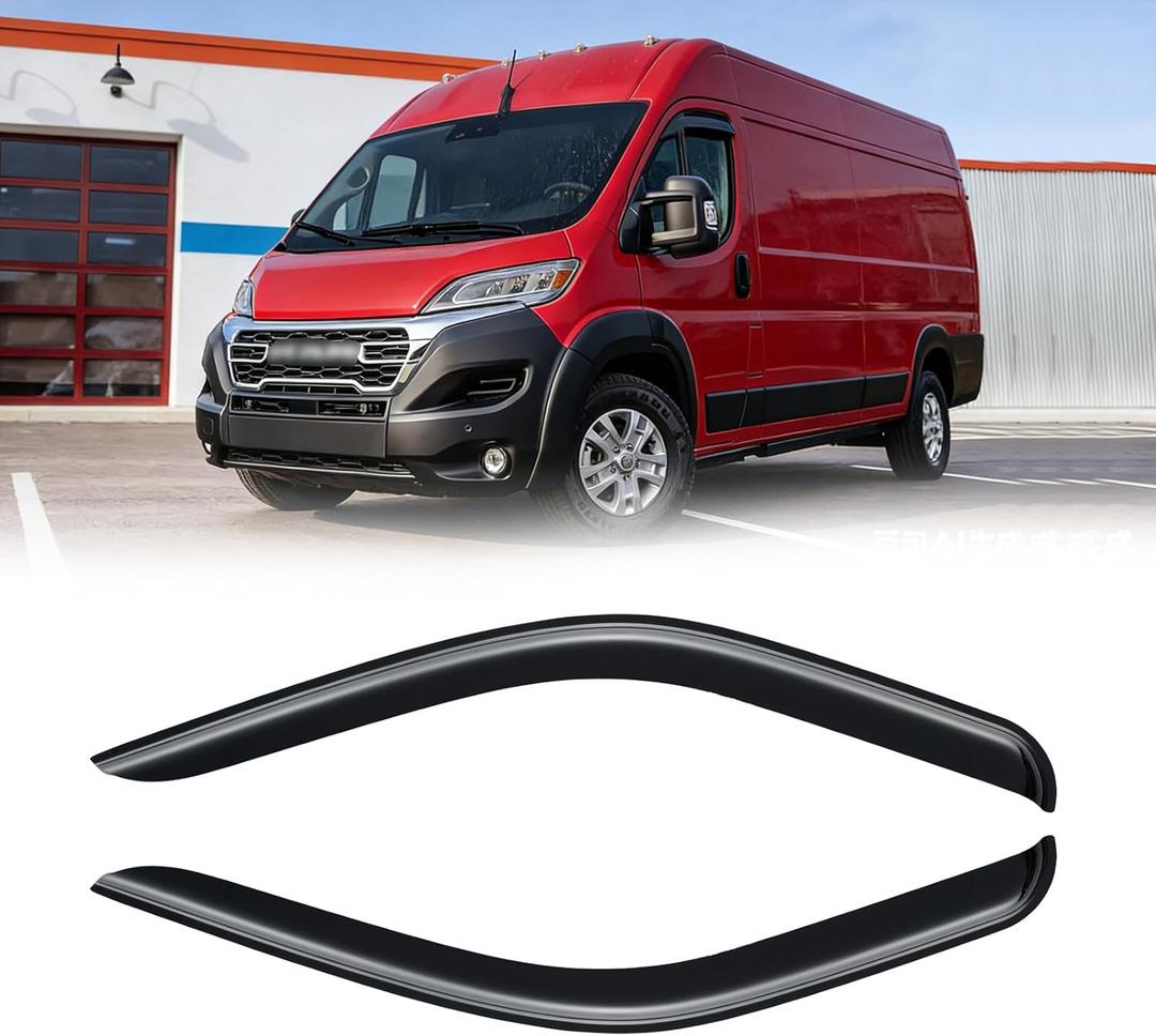 Rain Guards for Ram ProMaster 2014-2025, Out-Channel Window Visor Shields Vent Deflector Shade Wind Dark Smoke 2015 2016 2017 2018 2019 2020 2021 2022 2023 2024, Tape-On Outside-Mount, 4PCS