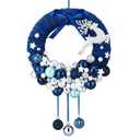Reindeer Christmas Wreath 12 Inch Blue Christmas Wreaths Decorations for Front Door with Bow and Ball Ornaments Farmhouse Winter Xmas Door Wreath for Indoor Outdoor Wall Fireplace Window Hanging Decor