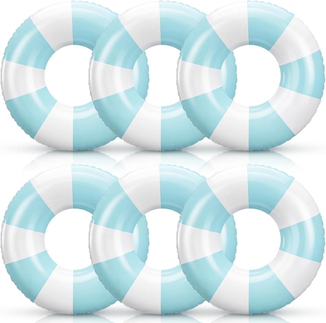 Foilswirl 47.24 Inch Jumbo Inflatable Pool Floats for Adult White Striped Pool Inner Rings Swimming Inflatable Floaties Tube Women Summer Beach Bachelorette Wedding Decor