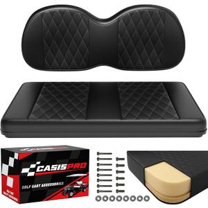 Premium Golf Cart Front Seat Replacement Cushion for Club Car Precedent, Club Car Seat Cushion Assembly Kit - Bottom Cushion & Backrest, Black (Without Armrest)