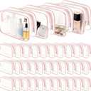 VZZNN 36 Pack Clear Makeup Bag Bulk Clear Makeup Bags with Zipper, PVC Waterproof Cosmetic Organizer Case for Makeup Artists, for Travel, Pouches for Skin Care Products, Brushes, Tools, Pink