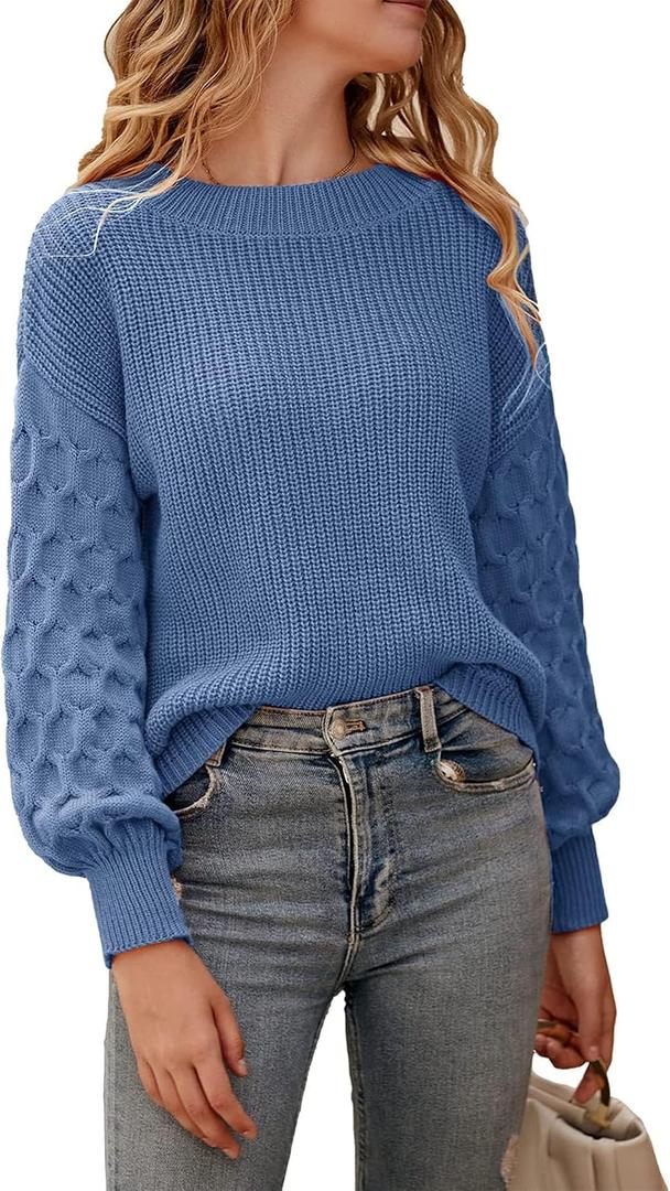 PRETTYGARDEN Women's Fall 2026 Pullover Sweater Casual Long Sleeve Loose Chunky Knit Tops Blouse Winter Fashion Clothing (Blue, L)
