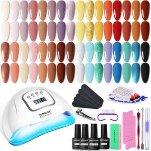 JODSONE 36 Pcs Gel Nail Polish Kit with U V Light of 32 Color Gel Polish Nail Collections Base and Top Glitter Coat Manicure Tools