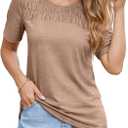 Dokotoo Women's Short Sleeve Tops Casual Summer Lightweight Crewneck Solid Color Basic Loose T Shirts Blouses (Khaki), 2XL