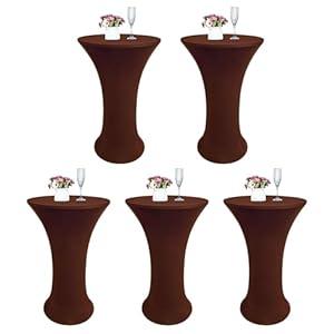 TC LUDUAN 5 Pack 24x43 Inch Brown Spandex Cocktail Table Cloth Fitted Round Bar Table Stretch Highboy Cocktail Table Covers for Banquet Outdoor Party Wedding Bar Round Bottom Brown