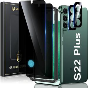 UniqueMe for Samsung Galaxy S22 Plus 6.6 inch Privacy Screen Protector,Ultrasonic Fingerprint Compatible[2+2 Pack] 9H Tempered Glass and Camera Lens Protector