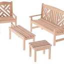 EatingBiting Dollhouse Accessories Furniture 1:12 Dollhouse Miniature Furniture Wooden Garden Unpainted Bench Chair 4 Pieces per Set, Including 1 Double Chair, 1 Single Chair, 1 Table, 1 Stool