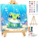 Reivworl Paint by Numbers Kit for Kids with Frame and Easel, Frog Paint by Number for Kids Age 6-8-12, Paint by Numbers Kits for Gifts and Home Decor - 8X8Inch