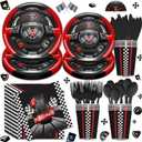 Race Car Birthday Party Supplies - Racing Cars Birthday Decorations Includes Plates, Napkins, Cups, Cutlery for Kids Boys Party, Serves 24