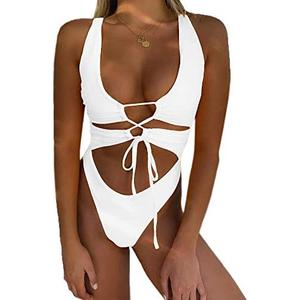 CHYRII Women's Sexy Cutout Lace Up Backless High Cut One Piece Swimsuit Monokini, M