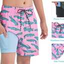 Cozople Boys Swim Trunks Compression Liner Swim Shorts Quick Dry Bathing Suit with Boxer Brief Swimwear 2-20T (5-6 Years, Crocodile)