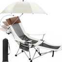 Lineshading 2 in 1 Beach Chair with Umbrella, Folding Camping Reclining Chair with Sunshade Headrest Footrest, 4 Position Adjustable Mesh Lounger Portable for Summer Tailgates Camp Fishing (White)