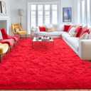 Red Area Rug 6x9, Fluffy Shag Area Rug for Bedroom Living Room Dorm Nursery Kids Room, Non-Slip Modern Soft Plush Floor Carpets, Home Decor Aesthetic