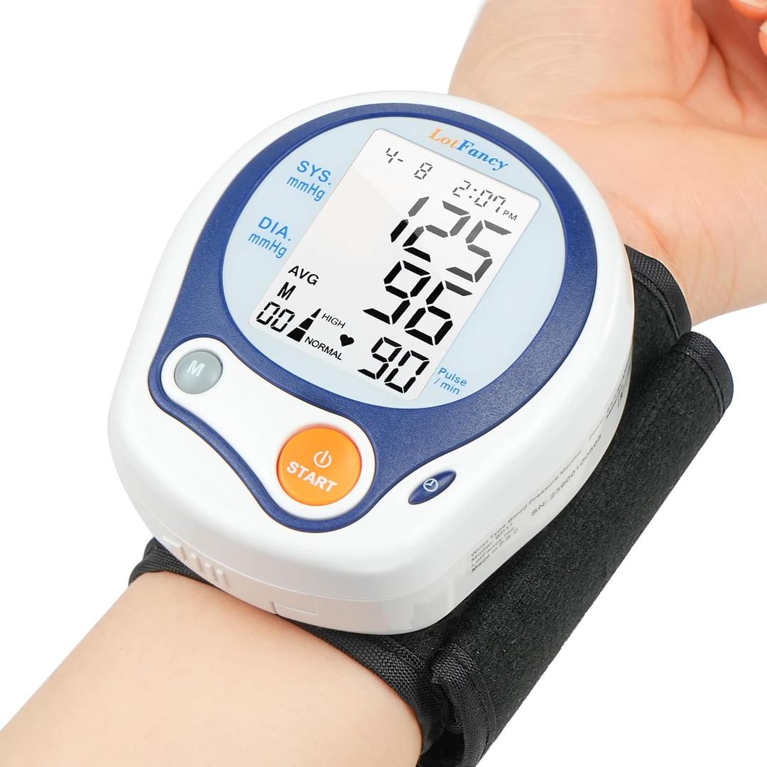 LotFancy Wrist Blood Pressure Monitor, Wrist BP Cuff (5-8), 60 Reading Memory, Automatic Digital Blood Pressure Machine, Home BP Gauge