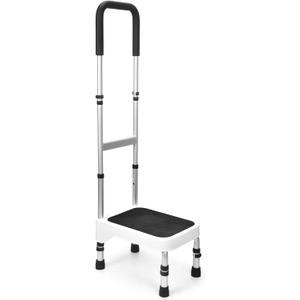 Sangohe Step Stool with Handle for Elderly, Aluminum Step Stools for Adults, Step Stool for Bed, Step Stool with Adjustable Handle and Legs, 275LBS Weight Capacity, 503A
