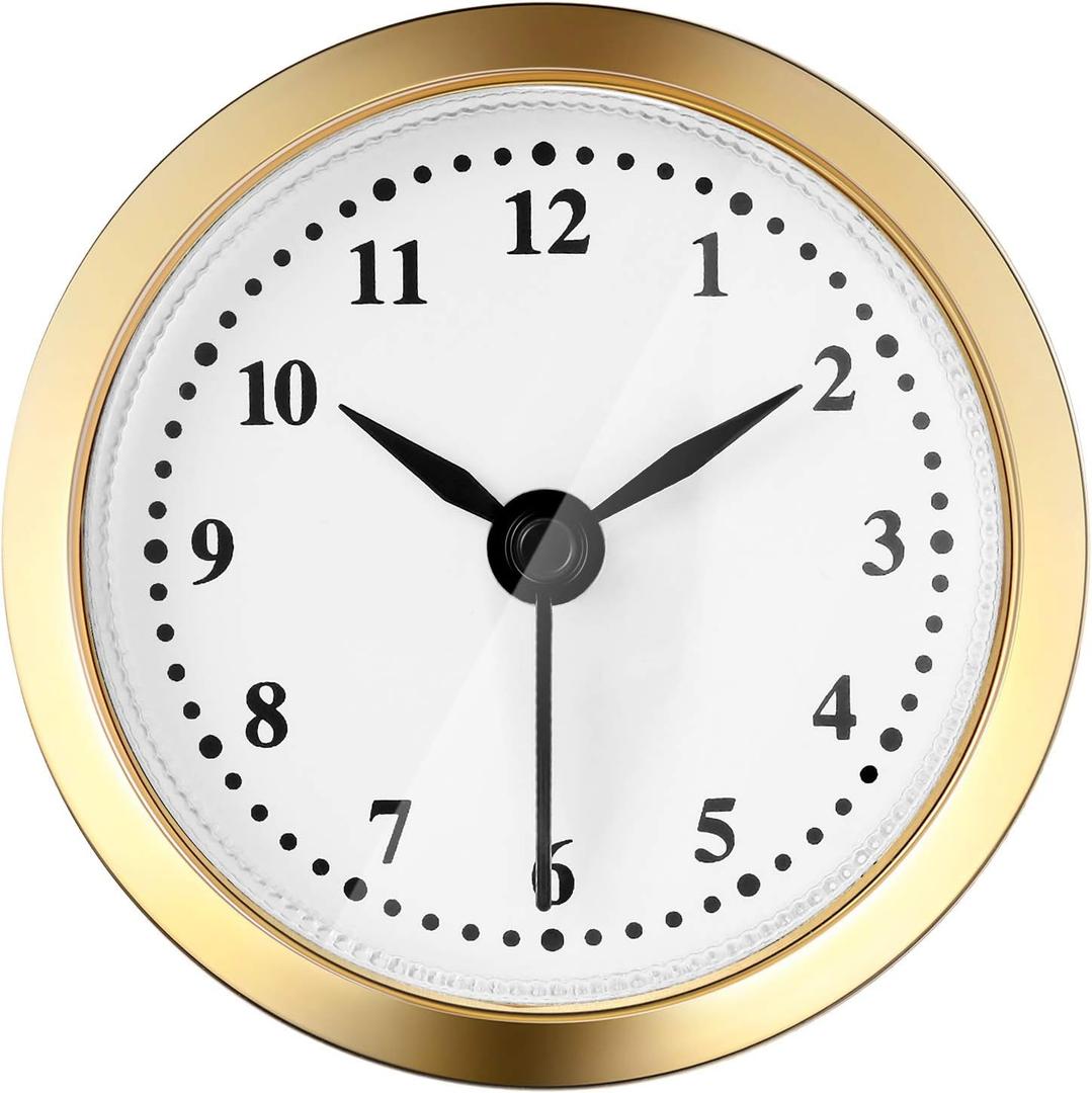 Hicarer 2.4 Inch (61 mm) Quartz Clock Battery Fit-up Insert with Arabic Numeral, Quartz Movement (Gold Rim)