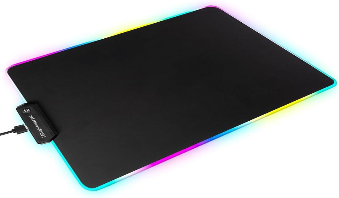 RGB Glass Mouse Pad for Gaming, Professional Esport Ultra Smooth Mouse Mat, Dimmable Border Lighting Color Mousepad with Stable Rubber Base, Speed Control for Games and Office (Black, 13.8" x 10.2")