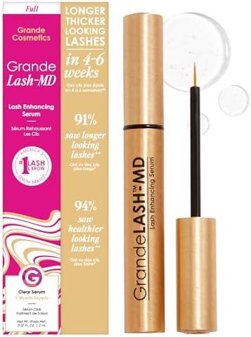 Grande Cosmetics GrandeLASH-MD Lash Enhancing Serum - Peptide & Vitamin Infused Formula for Longer, Thicker, Fuller Looking Lashes - Ophthalmologist Tested, Cruelty-Free