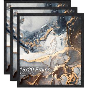 Fxojyvo Engineered Wood 18x20 Picture Frame Set of 3, Black Frame for 18 x 20 Inch Picture Poster Photo, Light Weight 18 by 20 Frame with Wood-grain for Wall - 3 Pack/Black/18 x20