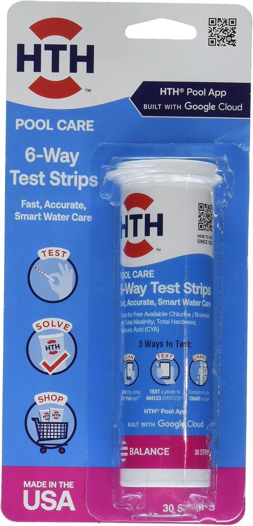 HTH 1276 Swimming Pool Care 6 Way Test Strips, Swimming Pool Water Chemical Tester, 30 Strips (No Size)