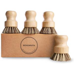 Bamboo Dish Brush Set,4 Pack Kitchen Palm Pot Brush with Union Fiber, Natural Bamboo Dish Scrub Brush for Cleaning Pots,Pans,Sinks,Woks,Vegetables